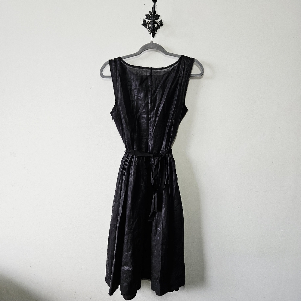 Club Monaco Tie Waist Dress Size 8 Sleeveless Black Fitted Waist Midi EUC - Picture 2 of 7
